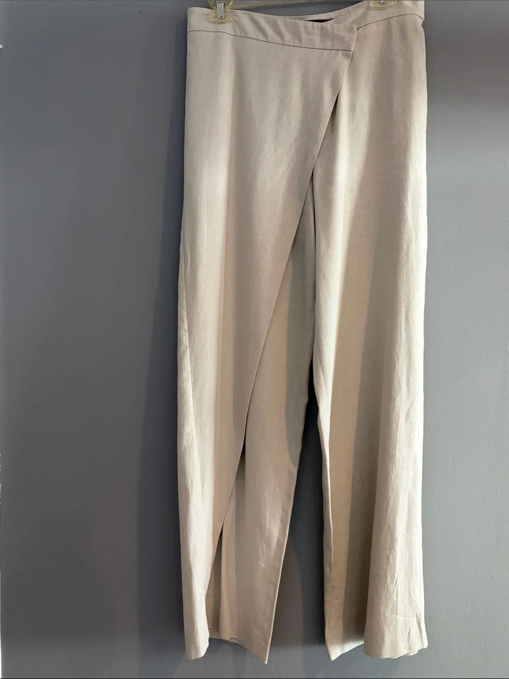 Zara Wide Leg Linen Blend Pants in Light Beige